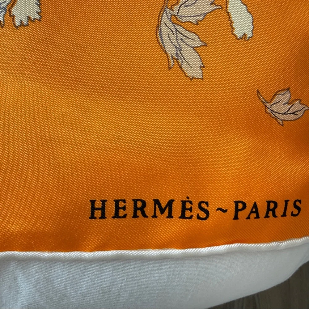 Hermès Robe Leger Carre 90 Floral Horse Silk Scarf in Vibrant Orange
